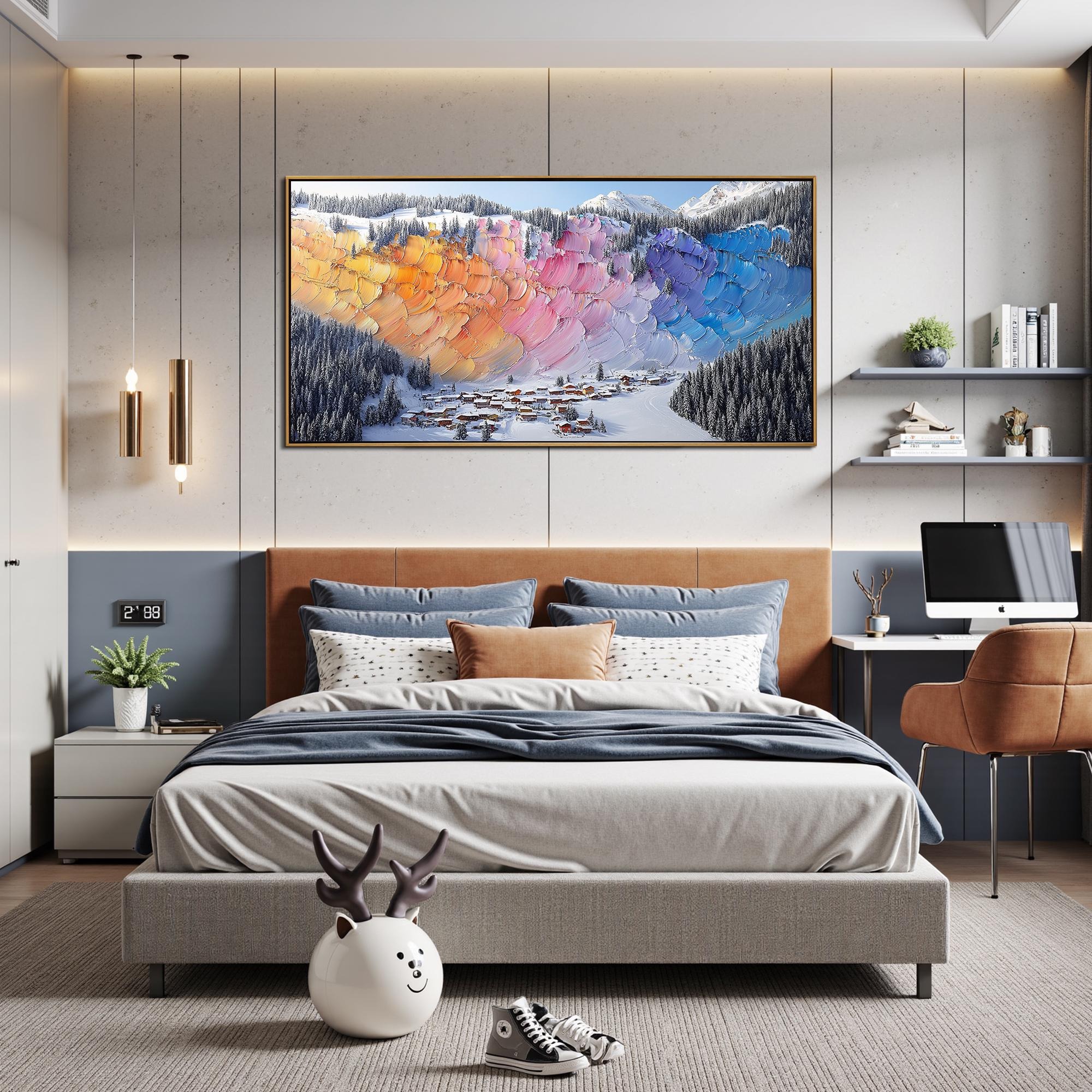 Rainbow Skies Above Winter Village