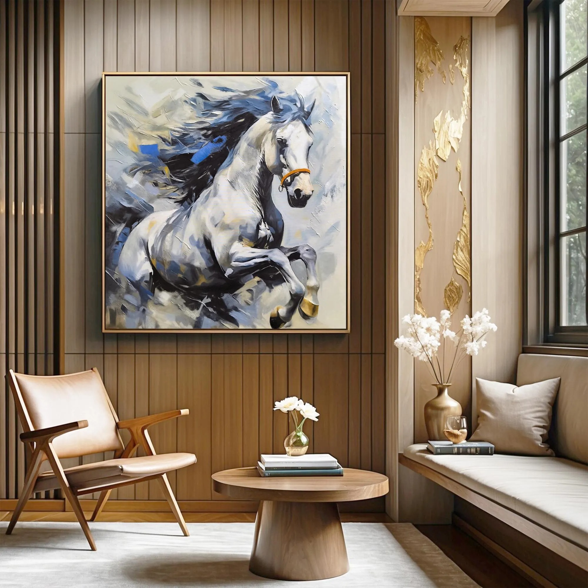Dynamic White Horse Oil Painting
