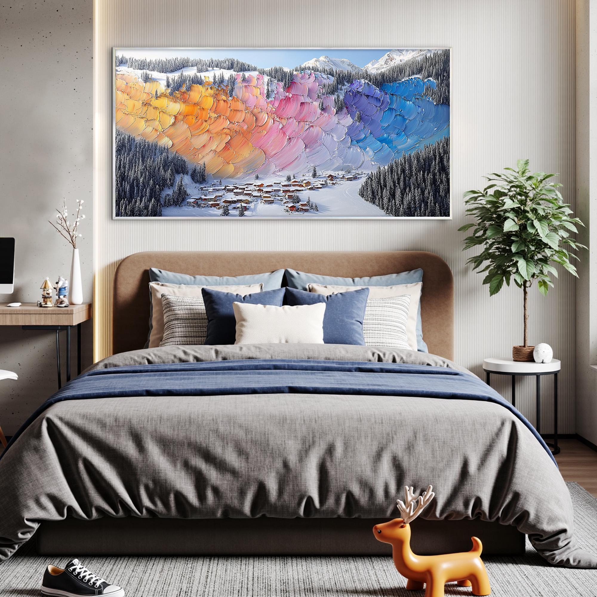 Rainbow Skies Above Winter Village