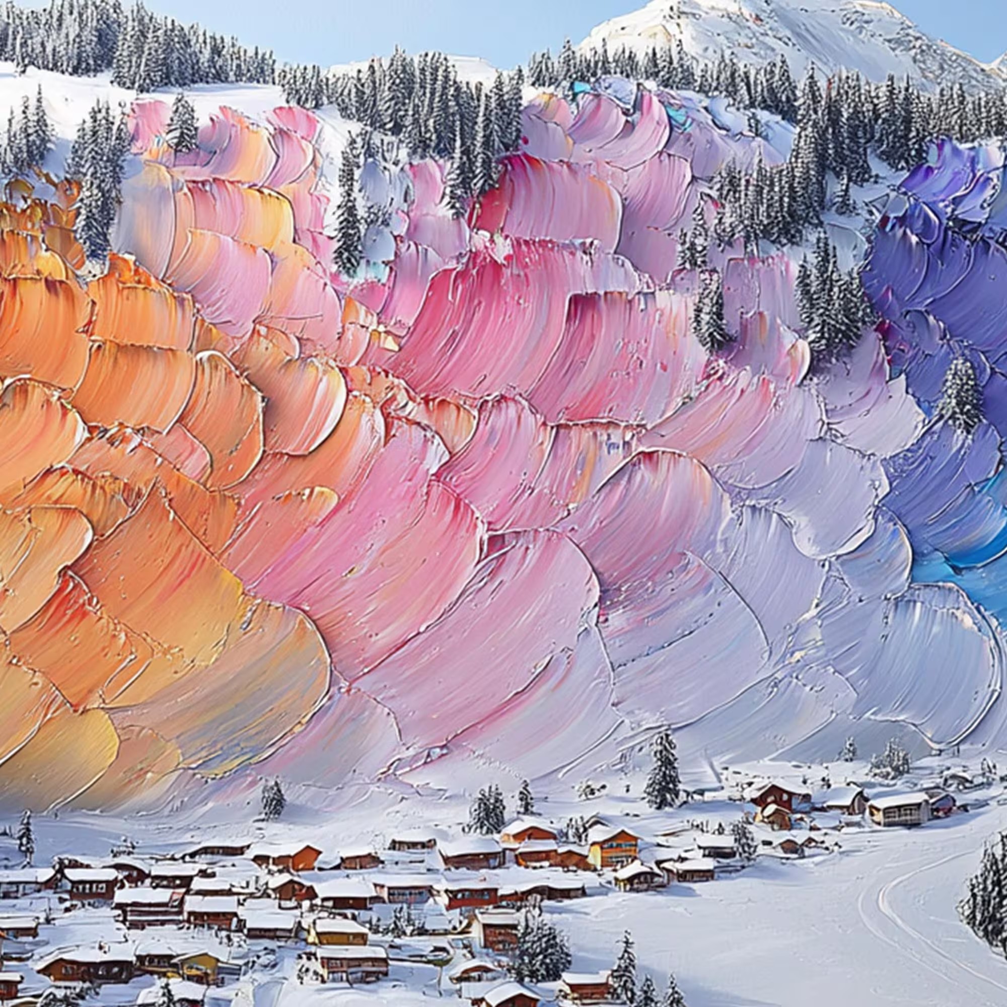 Rainbow Skies Above Winter Village