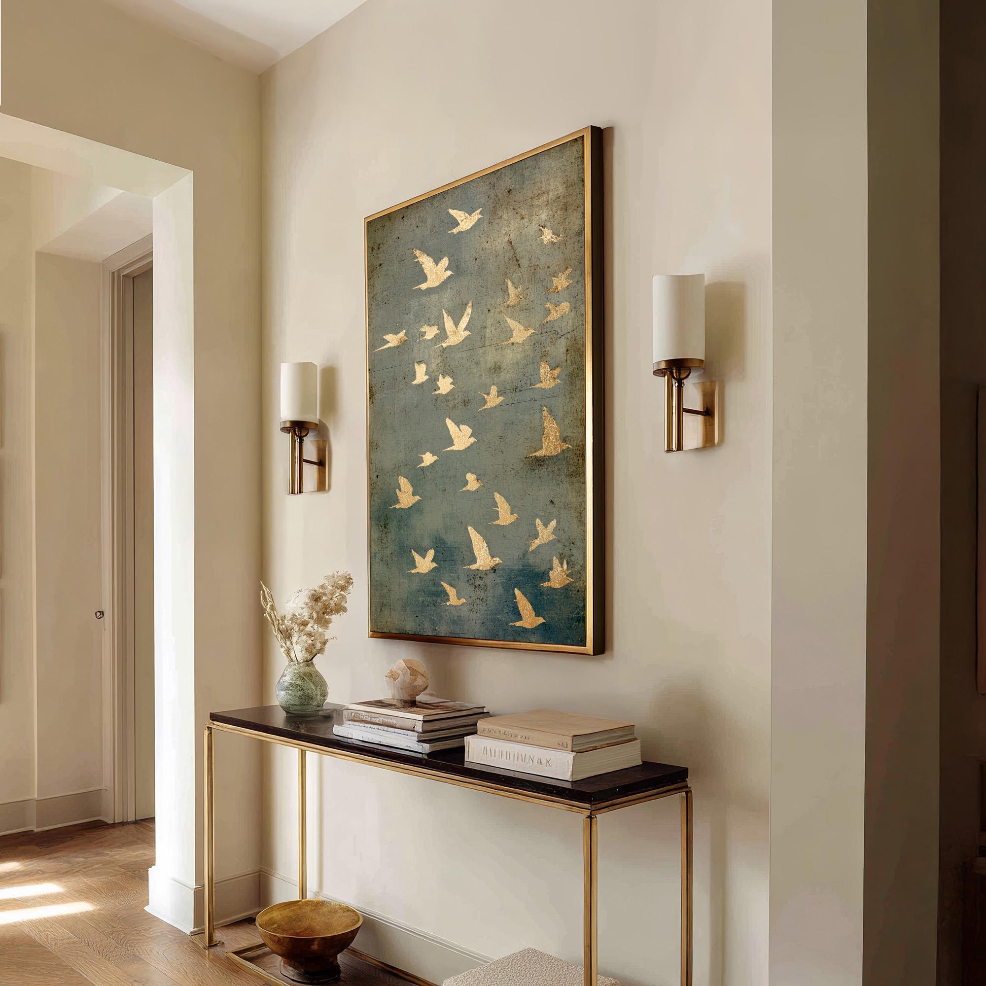 Golden Flight – Vintage Bird Flock Artwork