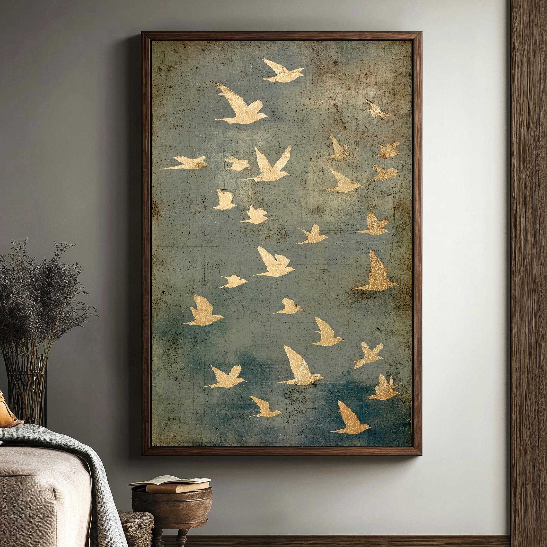 Golden Flight – Vintage Bird Flock Artwork