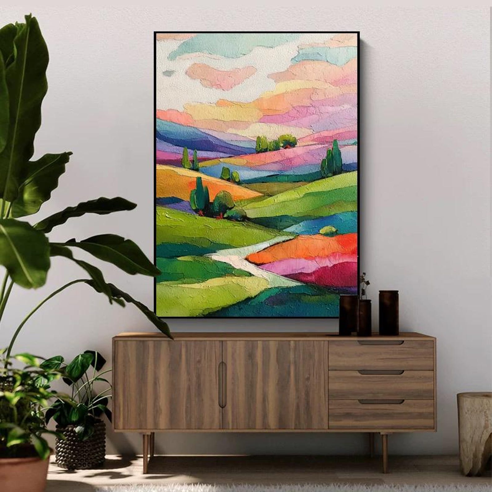 Vibrant Valleys – Textured Landscape Canvas