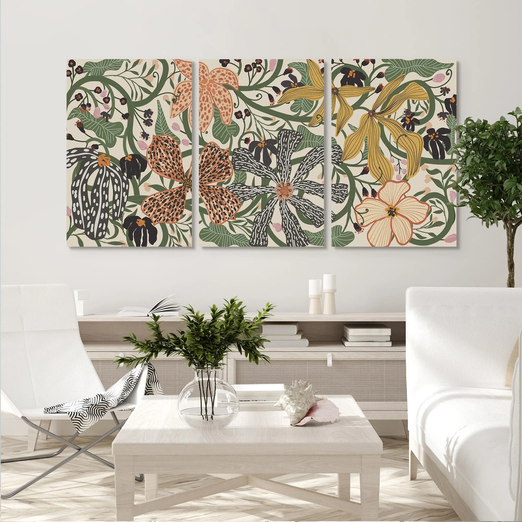 Modern Botanical Flower Wall Art Set