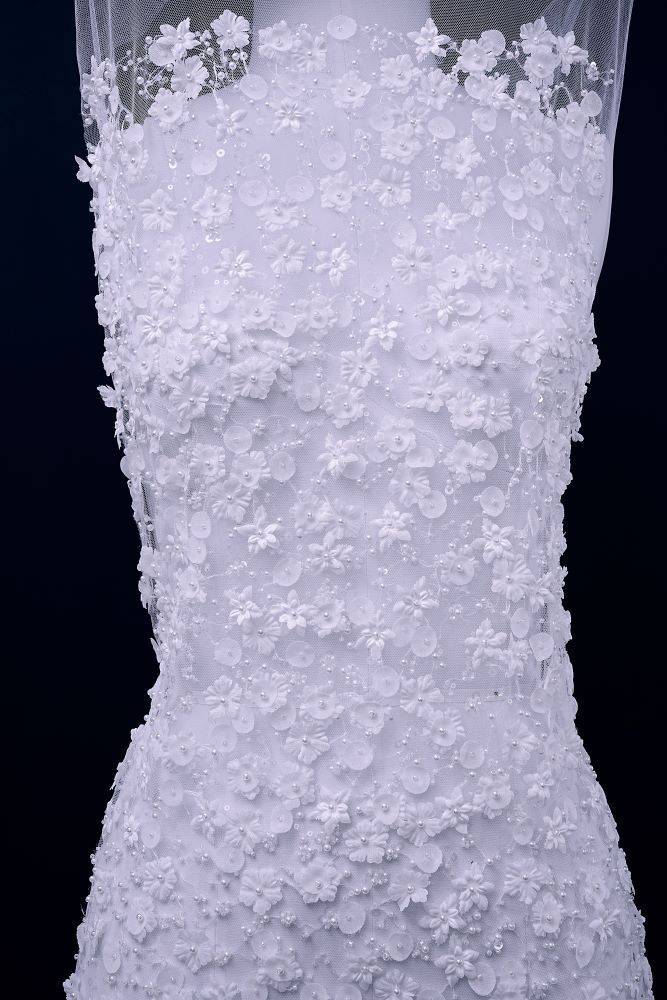 Luxury embroidered 3D floral tulle fabric Stunning 3D petal fabric with crystal pearl sparkling sequin wedding dress