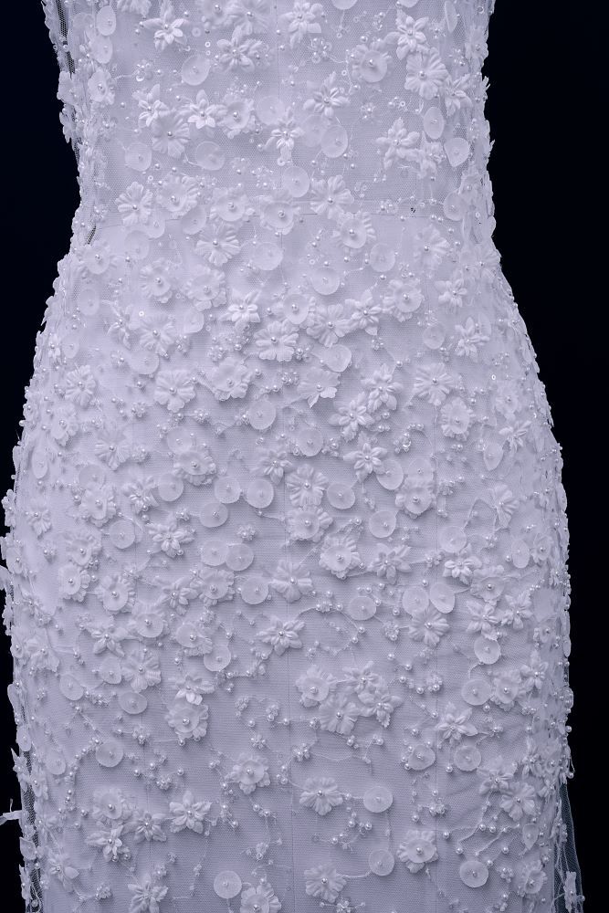 Luxury embroidered 3D floral tulle fabric Stunning 3D petal fabric with crystal pearl sparkling sequin wedding dress