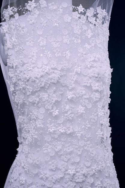 Luxury embroidered 3D floral tulle fabric Stunning 3D petal fabric with crystal pearl sparkling sequin wedding dress