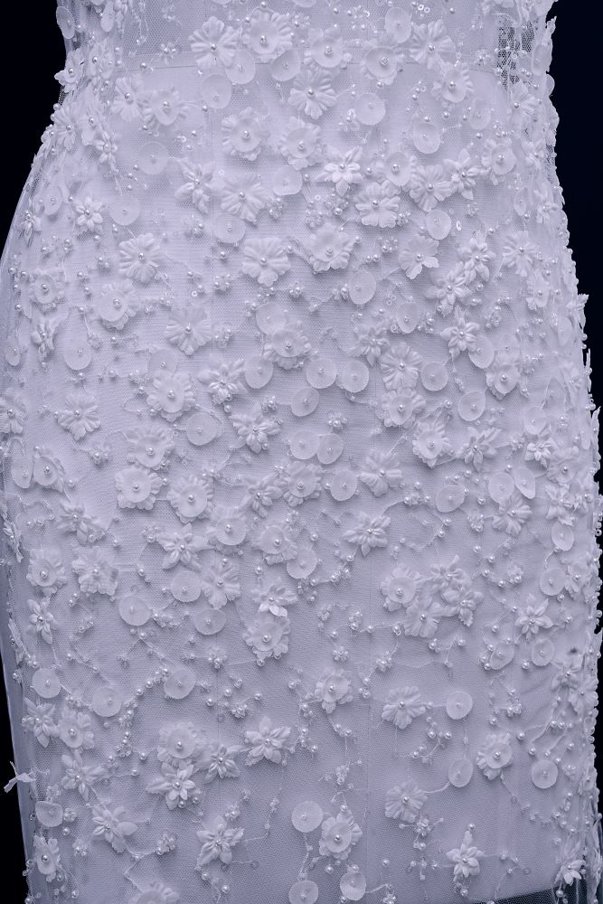 Luxury embroidered 3D floral tulle fabric Stunning 3D petal fabric with crystal pearl sparkling sequin wedding dress