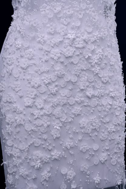 Luxury embroidered 3D floral tulle fabric Stunning 3D petal fabric with crystal pearl sparkling sequin wedding dress