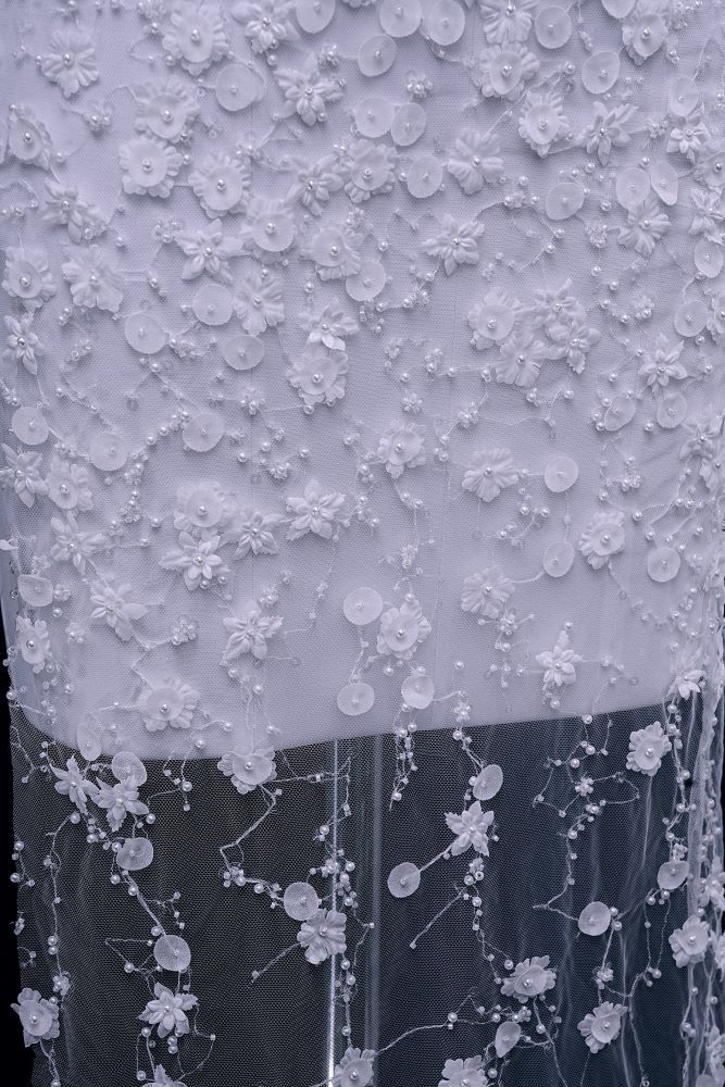Luxury embroidered 3D floral tulle fabric Stunning 3D petal fabric with crystal pearl sparkling sequin wedding dress