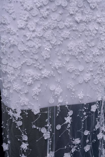 Luxury embroidered 3D floral tulle fabric Stunning 3D petal fabric with crystal pearl sparkling sequin wedding dress