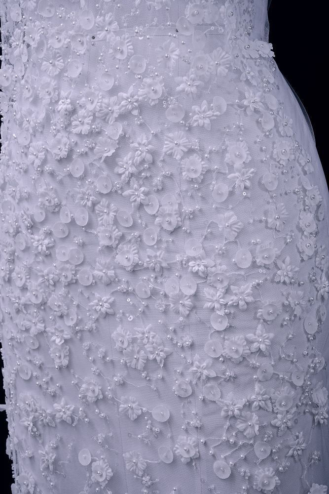 Luxury embroidered 3D floral tulle fabric Stunning 3D petal fabric with crystal pearl sparkling sequin wedding dress