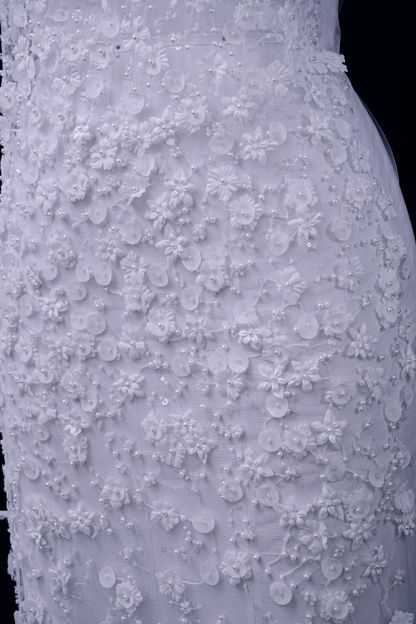 Luxury embroidered 3D floral tulle fabric Stunning 3D petal fabric with crystal pearl sparkling sequin wedding dress