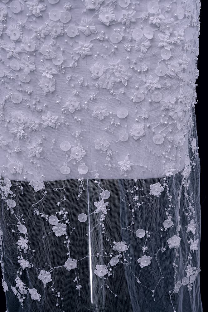 Luxury embroidered 3D floral tulle fabric Stunning 3D petal fabric with crystal pearl sparkling sequin wedding dress