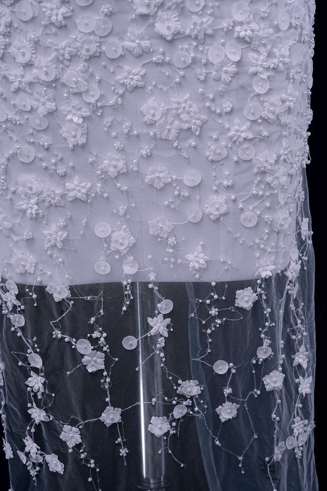 Luxury embroidered 3D floral tulle fabric Stunning 3D petal fabric with crystal pearl sparkling sequin wedding dress