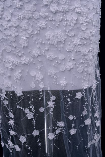 Luxury embroidered 3D floral tulle fabric Stunning 3D petal fabric with crystal pearl sparkling sequin wedding dress