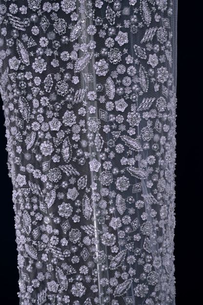 Luxury Embroidered 3D Floral Tulle Fabric Stunning 3D Petal Fabric With Crystal Pearl Sparkling Sequin Wedding Dress Wedding Dress