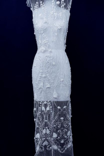 Stunning 3D Floral Embroidery Fabric With Crystal Bead Petal Tulle Mesh Fabric Glitter Wedding Dress