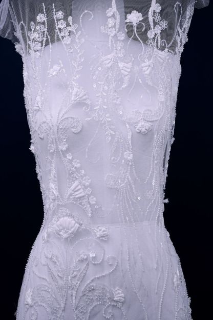 Stunning 3D Floral Embroidery Fabric With Crystal Bead Petal Tulle Mesh Fabric Glitter Wedding Dress