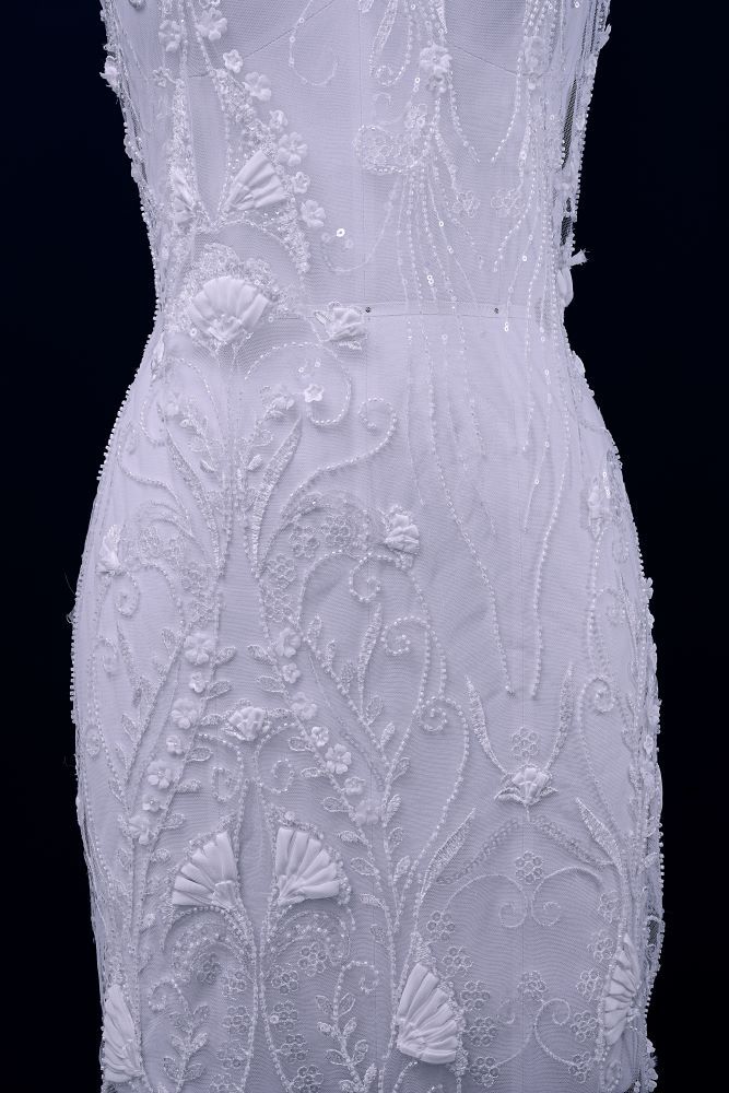 Stunning 3D Floral Embroidery Fabric With Crystal Bead Petal Tulle Mesh Fabric Glitter Wedding Dress