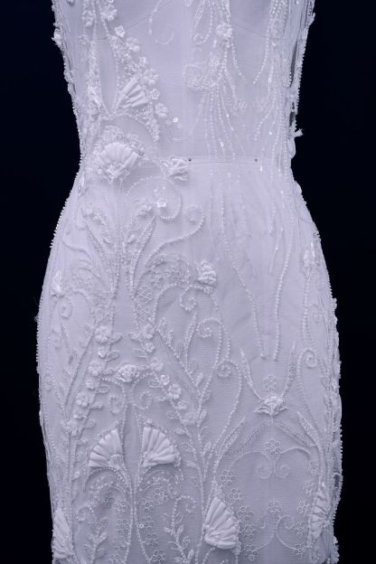 Stunning 3D Floral Embroidery Fabric With Crystal Bead Petal Tulle Mesh Fabric Glitter Wedding Dress