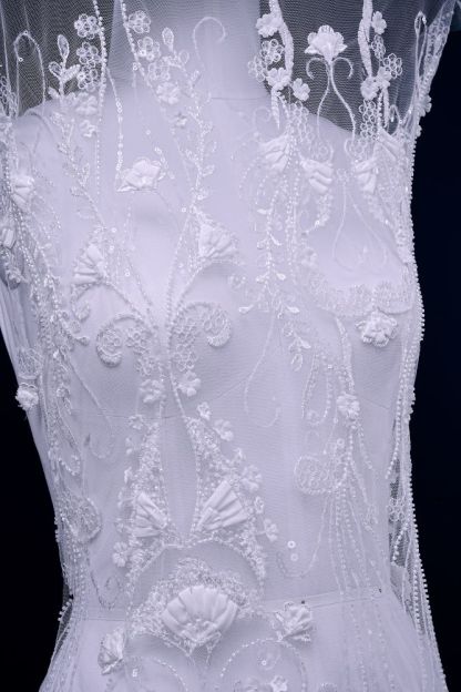 Stunning 3D Floral Embroidery Fabric With Crystal Bead Petal Tulle Mesh Fabric Glitter Wedding Dress