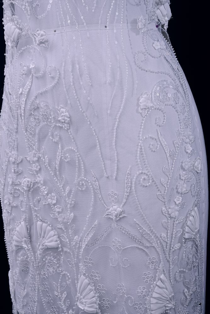 Stunning 3D Floral Embroidery Fabric With Crystal Bead Petal Tulle Mesh Fabric Glitter Wedding Dress