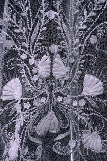 Stunning 3D Floral Embroidery Fabric With Crystal Bead Petal Tulle Mesh Fabric Glitter Wedding Dress