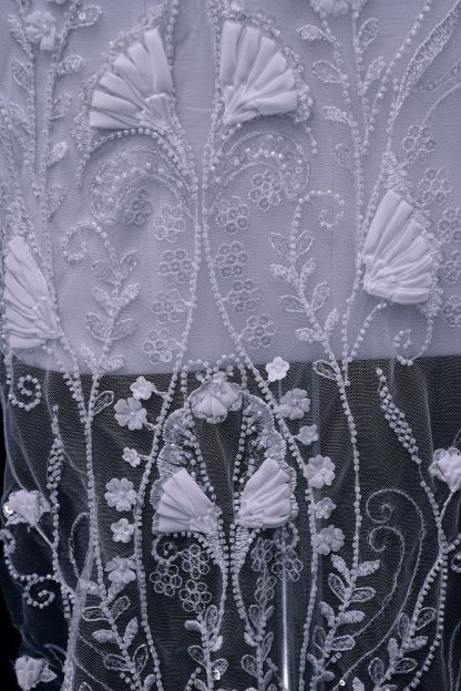 Stunning 3D Floral Embroidery Fabric With Crystal Bead Petal Tulle Mesh Fabric Glitter Wedding Dress