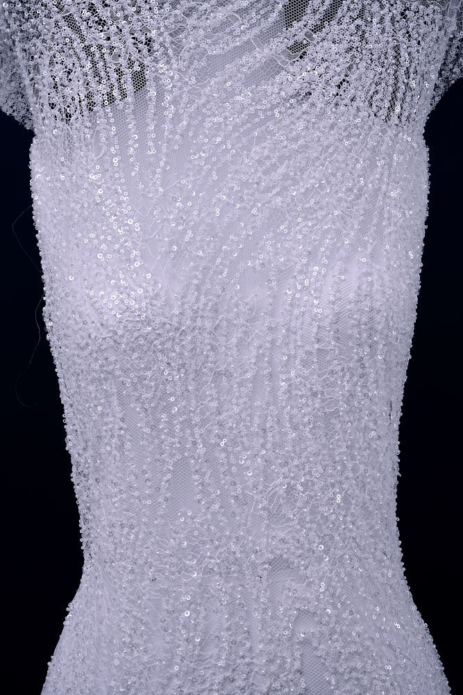 Gorgeous Sequin Fabric With Embroidery Sparkly Sequin Crystal Beaded Tulle Fabric Elegant Bead and Sequin Pattern Wedding Dress for Brides