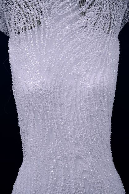 Gorgeous Sequin Fabric With Embroidery Sparkly Sequin Crystal Beaded Tulle Fabric Elegant Bead and Sequin Pattern Wedding Dress for Brides