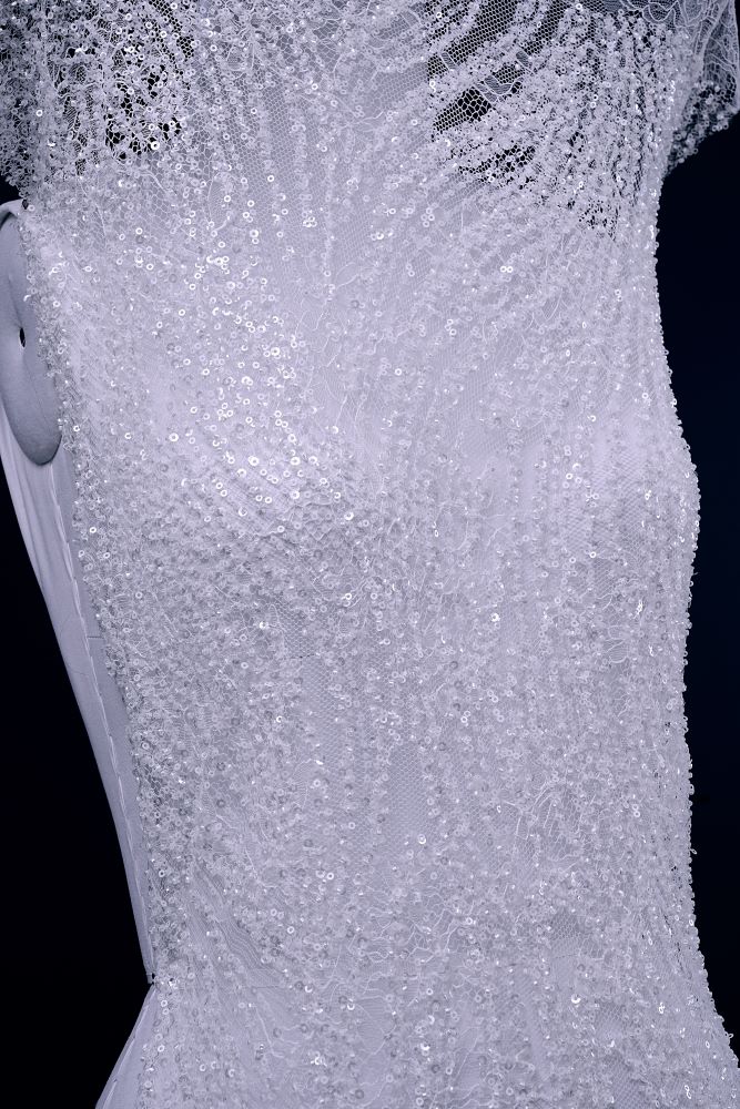 Gorgeous Sequin Fabric With Embroidery Sparkly Sequin Crystal Beaded Tulle Fabric Elegant Bead and Sequin Pattern Wedding Dress for Brides