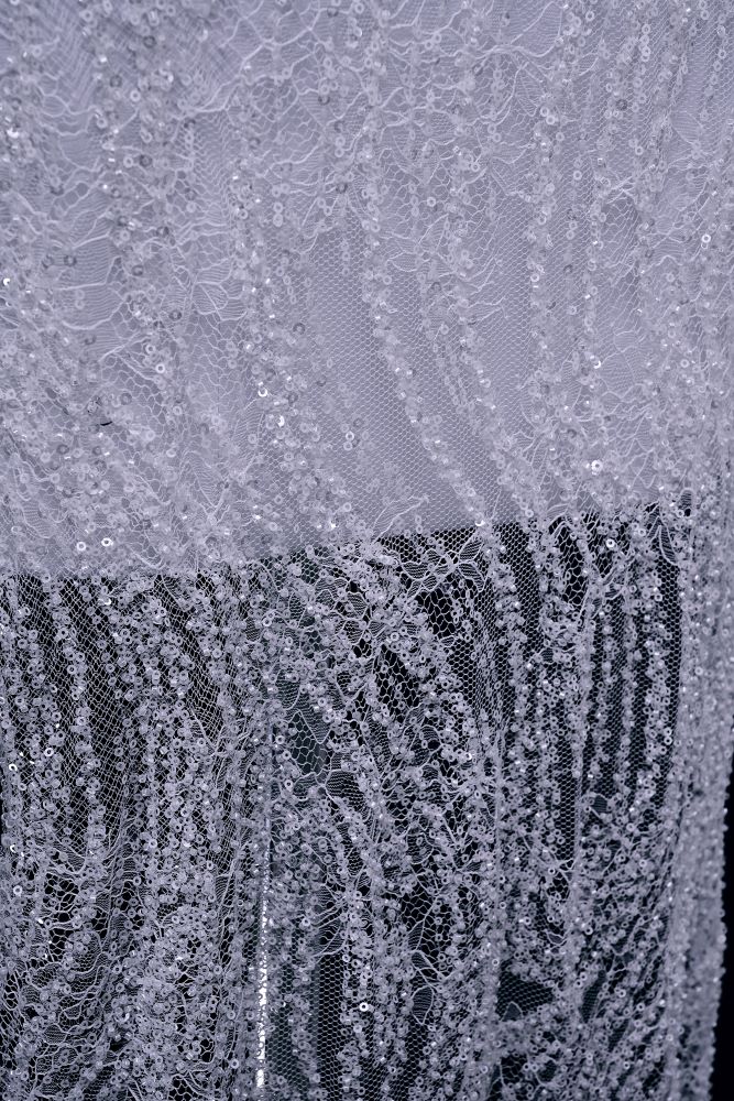 Gorgeous Sequin Fabric With Embroidery Sparkly Sequin Crystal Beaded Tulle Fabric Elegant Bead and Sequin Pattern Wedding Dress for Brides