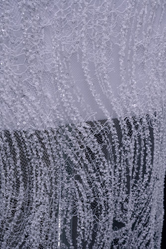 Gorgeous Sequin Fabric With Embroidery Sparkly Sequin Crystal Beaded Tulle Fabric Elegant Bead and Sequin Pattern Wedding Dress for Brides