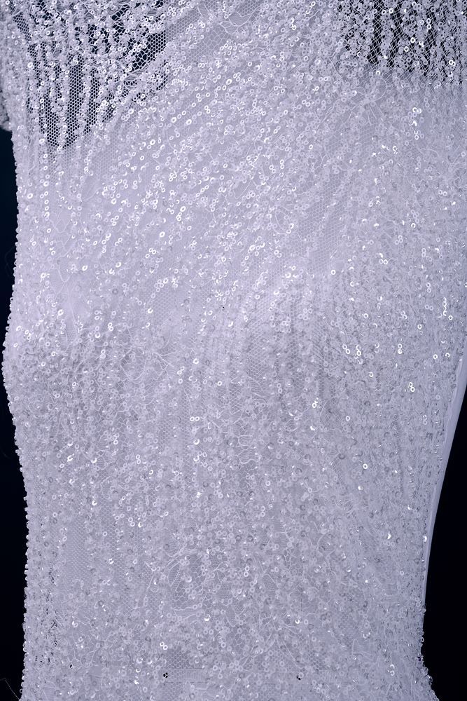 Gorgeous Sequin Fabric With Embroidery Sparkly Sequin Crystal Beaded Tulle Fabric Elegant Bead and Sequin Pattern Wedding Dress for Brides