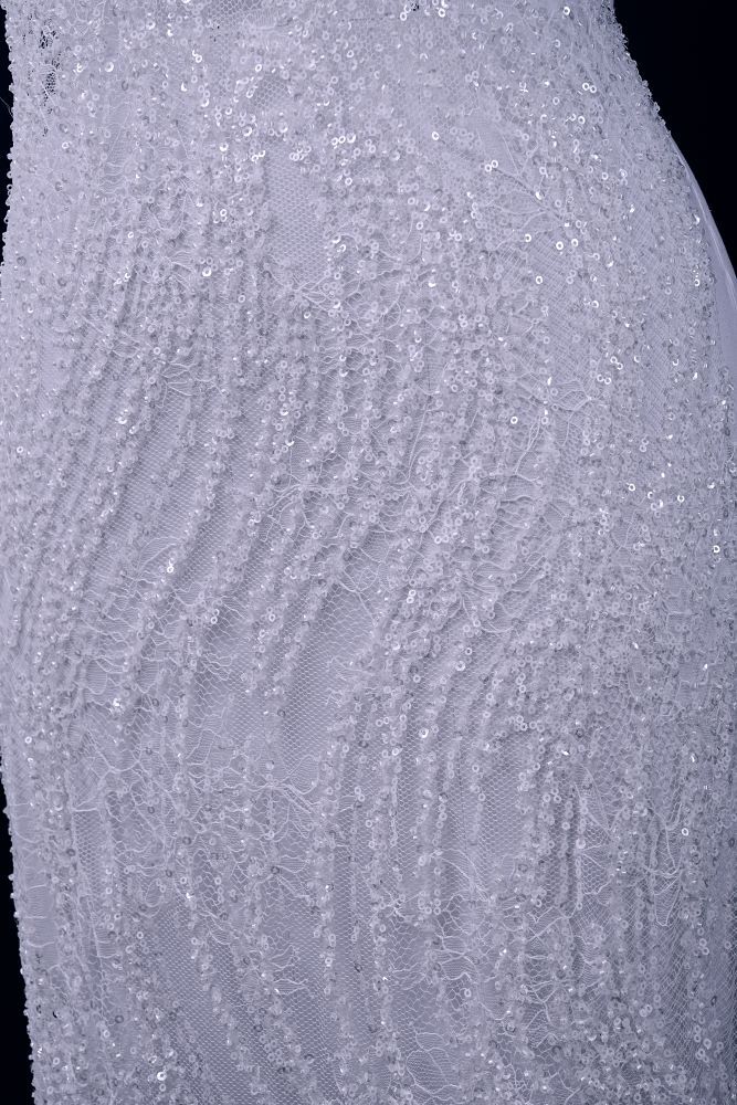 Gorgeous Sequin Fabric With Embroidery Sparkly Sequin Crystal Beaded Tulle Fabric Elegant Bead and Sequin Pattern Wedding Dress for Brides