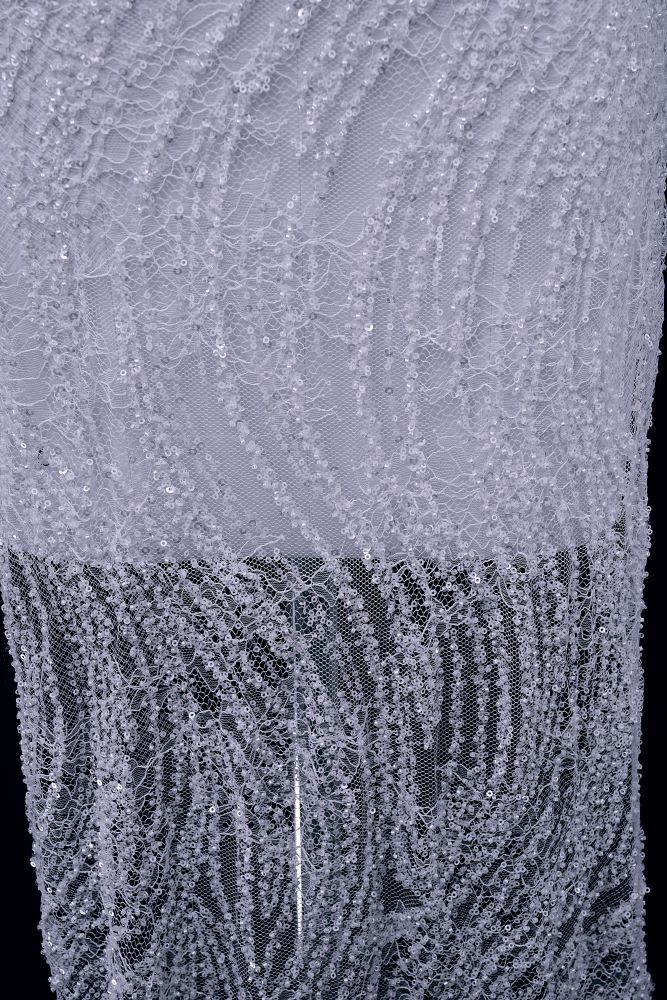 Gorgeous Sequin Fabric With Embroidery Sparkly Sequin Crystal Beaded Tulle Fabric Elegant Bead and Sequin Pattern Wedding Dress for Brides