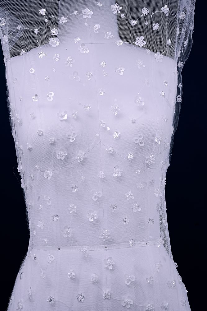 Luxury Embroidered 3D Floral Tulle Fabric Stunning 3D Petal Fabric With Crystal Pearl Sparkling Sequin Wedding Dress