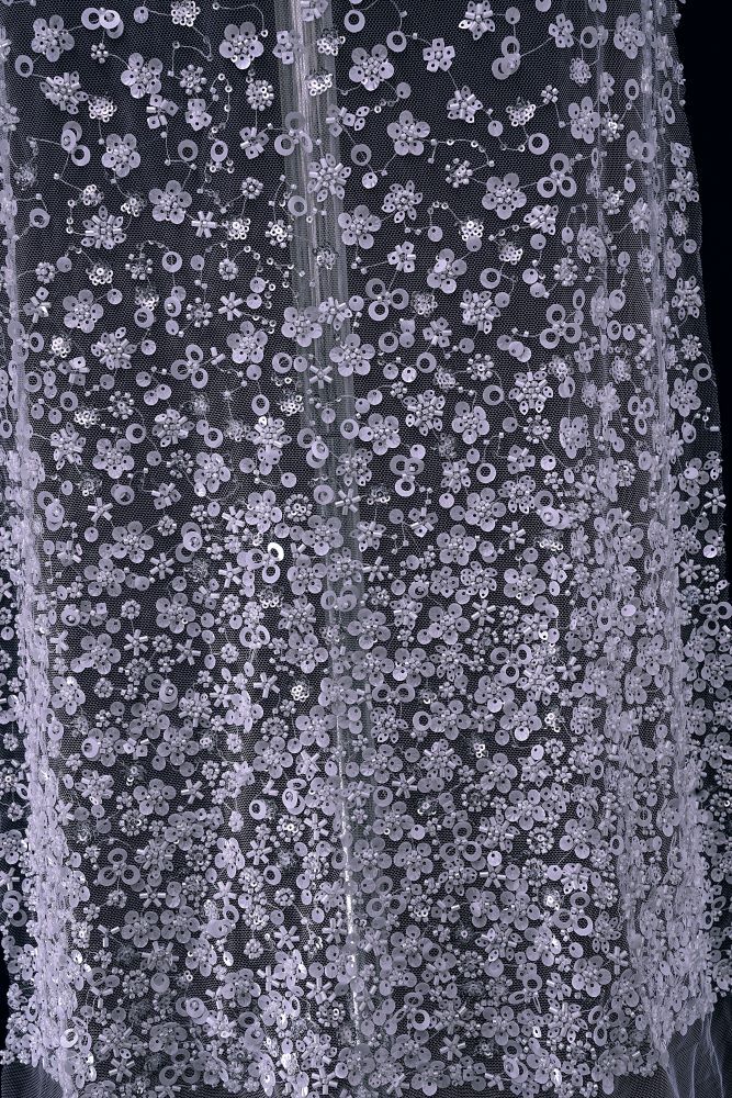 Luxury Embroidered 3D Floral Tulle Fabric Stunning 3D Petal Fabric With Crystal Pearl Sparkling Sequin Wedding Dress