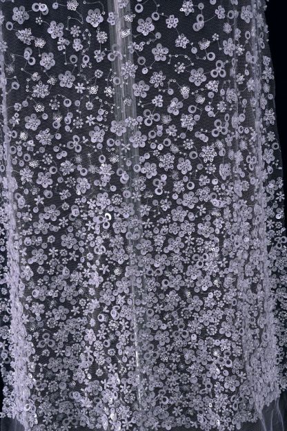 Luxury Embroidered 3D Floral Tulle Fabric Stunning 3D Petal Fabric With Crystal Pearl Sparkling Sequin Wedding Dress