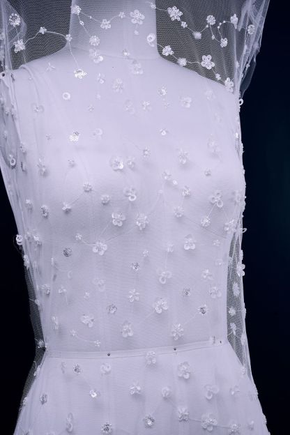 Luxury Embroidered 3D Floral Tulle Fabric Stunning 3D Petal Fabric With Crystal Pearl Sparkling Sequin Wedding Dress