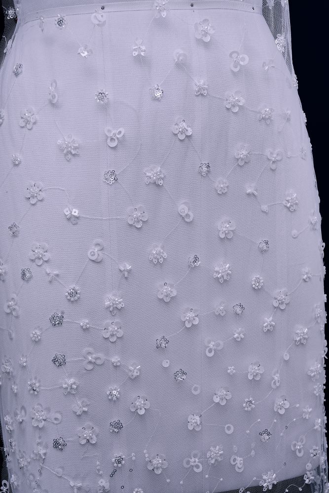 Luxury Embroidered 3D Floral Tulle Fabric Stunning 3D Petal Fabric With Crystal Pearl Sparkling Sequin Wedding Dress