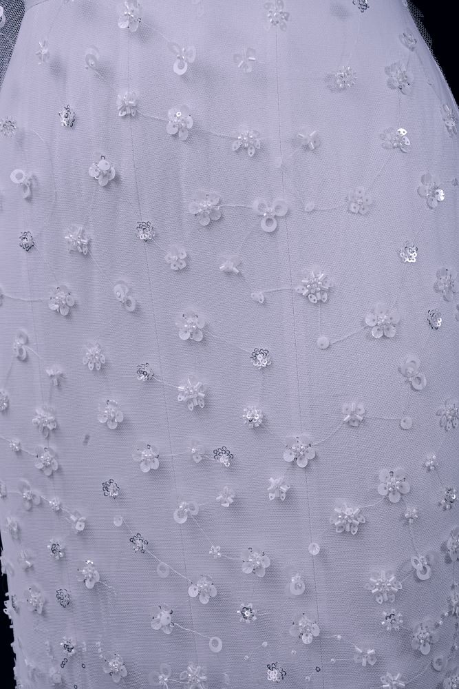 Luxury Embroidered 3D Floral Tulle Fabric Stunning 3D Petal Fabric With Crystal Pearl Sparkling Sequin Wedding Dress