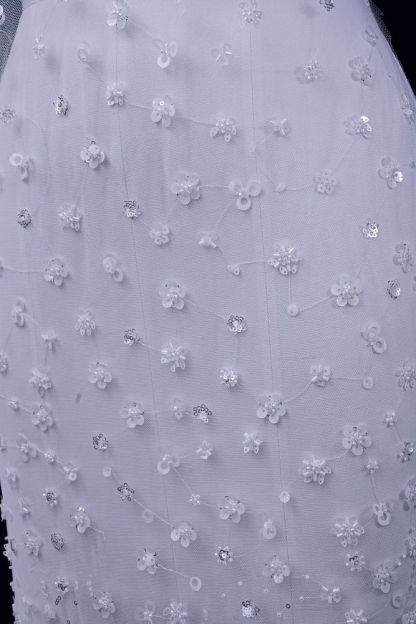 Luxury Embroidered 3D Floral Tulle Fabric Stunning 3D Petal Fabric With Crystal Pearl Sparkling Sequin Wedding Dress