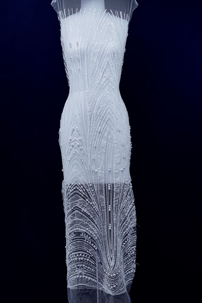 Gorgeous Sequin Fabric With Embroidery Sparkly Sequin Crystal Beaded Tulle Fabric Elegant Bead and Sequin Pattern Wedding Dress for Brides