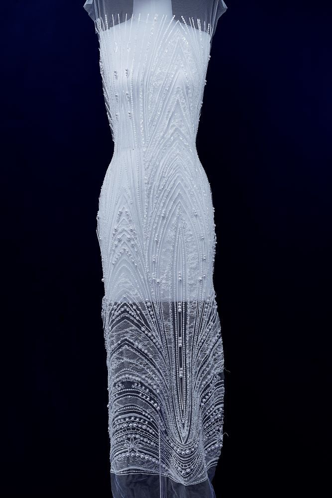 Gorgeous Sequin Fabric With Embroidery Sparkly Sequin Crystal Beaded Tulle Fabric Elegant Bead and Sequin Pattern Wedding Dress for Brides