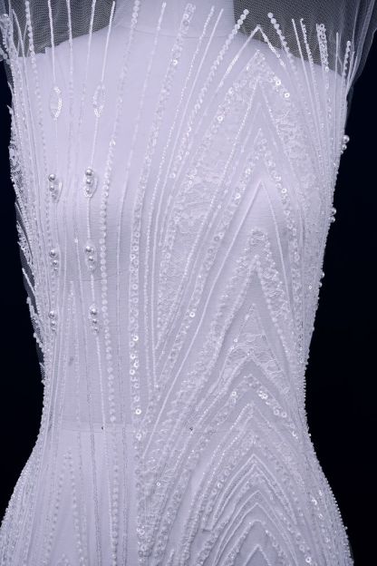 Gorgeous Sequin Fabric With Embroidery Sparkly Sequin Crystal Beaded Tulle Fabric Elegant Bead and Sequin Pattern Wedding Dress for Brides