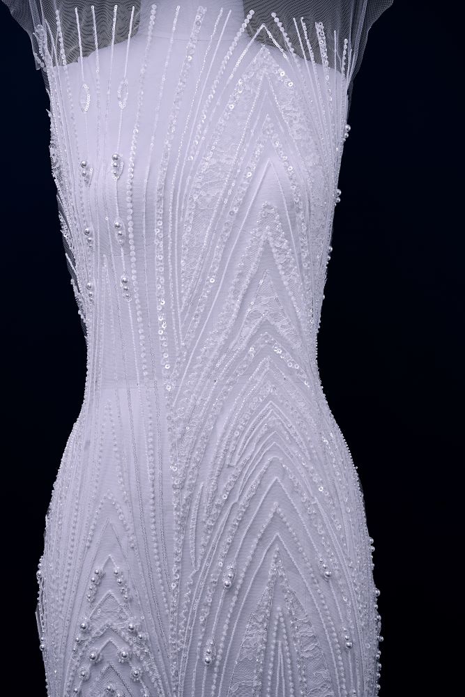 Gorgeous Sequin Fabric With Embroidery Sparkly Sequin Crystal Beaded Tulle Fabric Elegant Bead and Sequin Pattern Wedding Dress for Brides