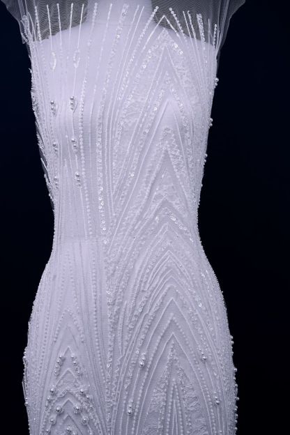 Gorgeous Sequin Fabric With Embroidery Sparkly Sequin Crystal Beaded Tulle Fabric Elegant Bead and Sequin Pattern Wedding Dress for Brides