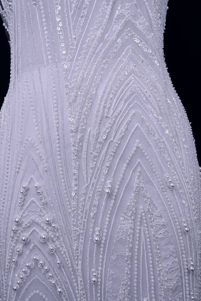 Gorgeous Sequin Fabric With Embroidery Sparkly Sequin Crystal Beaded Tulle Fabric Elegant Bead and Sequin Pattern Wedding Dress for Brides